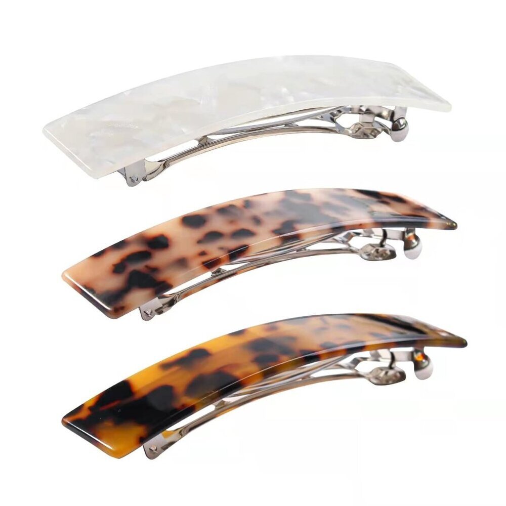 Hair Barrettes Tortoise Shell French Design Automatic Clips for Medium Thick Hai